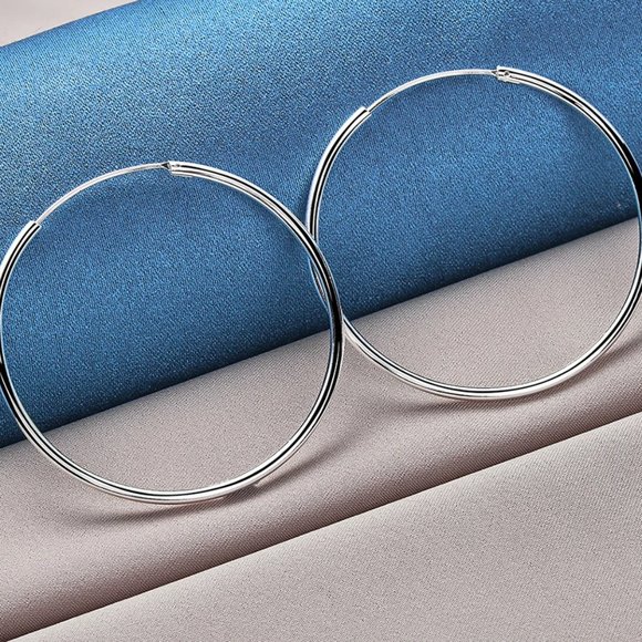 Stunning Large .925 Sterling Silver 50mm Round Hoop Earrings - Picture 5 of 5